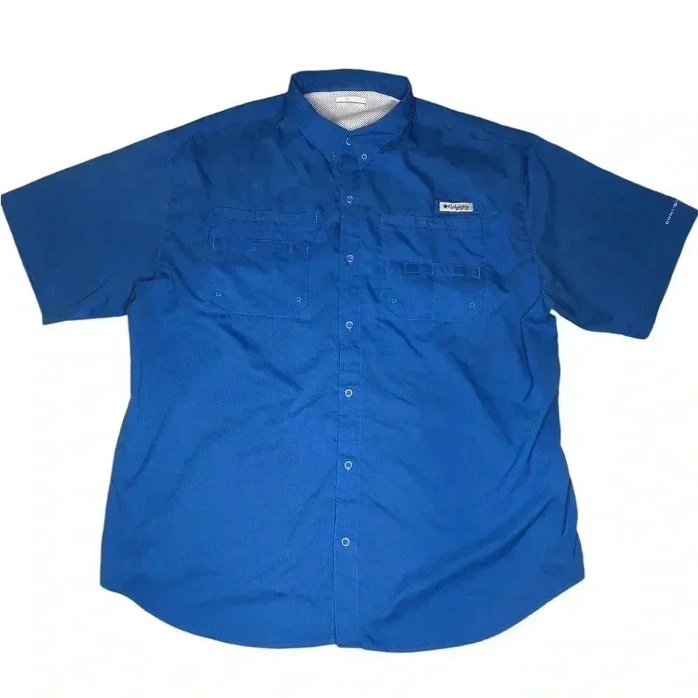 Columbia PFG Cobalt Blue Vented Button Up Performance Shirt Size XXL
